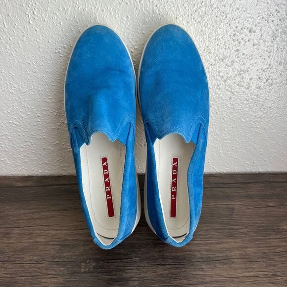 PRADA Blue Suede Loafer Slip On Sneakers Shoes Womens Size 40 EU / 9 US - Picture 7 of 8